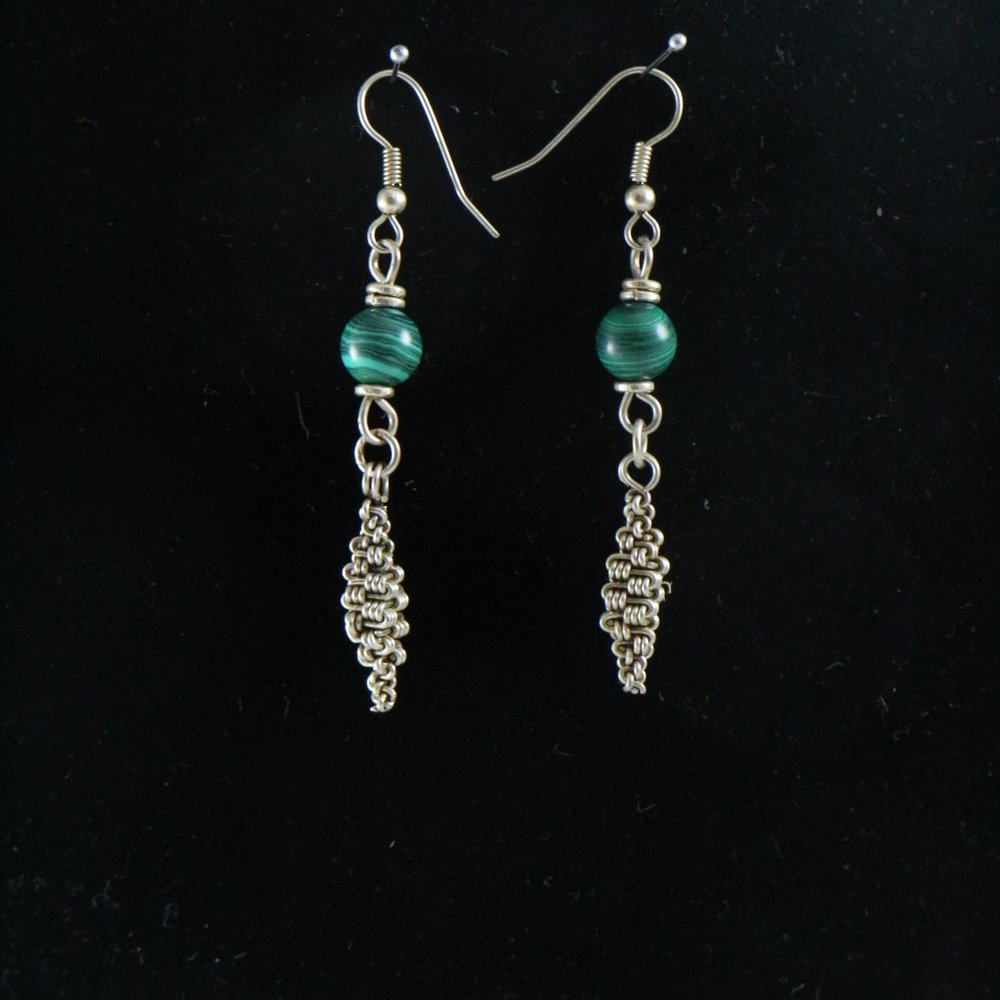 Handmade Unique East African Silver/Green Drop Earrings - Picture 3 of 5